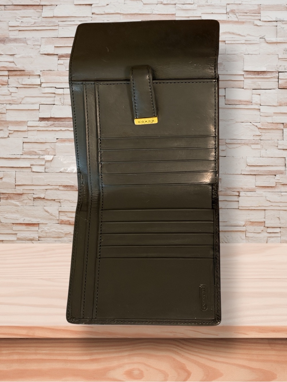 Coach Black Leather Unisex Bi-Fold Wallet with Gold Accent - Picture 3 of 3